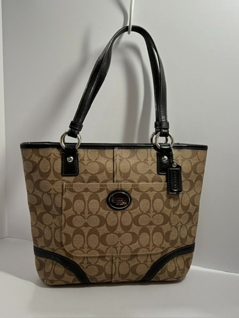 COACH PEYTON HERITAGE TOTE F18917 TAN / DRK BROWN